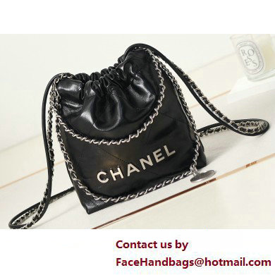 Chanel Shiny Calfskin  &  Silver-Tone Metal CHANEL 22 Mini Handbag AS3980 Black